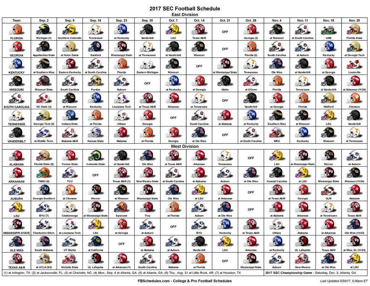 Your 2017 SEC Football Helmet Schedule Is Here! One Southern Man