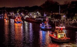 Boats decked out for Christmas in Beaufort, South Carolina.